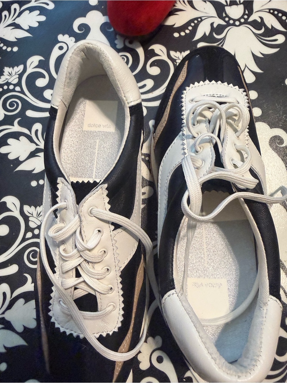 Dolce Vita Black and White Lace-Panel Sneakers